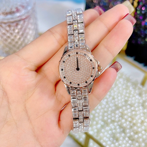 Davena Full Đá |Nữ Giới |Rose Gold |Dây Kim Loại Đính Pha Lê |Máy Pin (Quartz) |Size 25mm