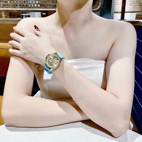 Michael Kors Mini Pilot |Nữ Giới |Vàng Gold |Dây Silicone Xanh Da Trời |Máy Pin (Quartz) |Size 36mm