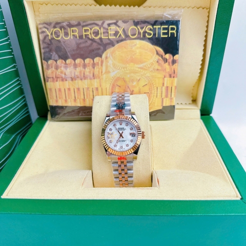 Rolex Đính Đá Ngôi Sao |Nữ Giới |Trắng |Niềng Khía |Dây Kim Loại Demi Rose |Máy Pin (Máy Quartz) |Size 31mm