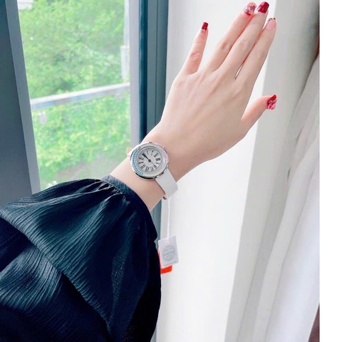 Davena Silver |Nữ Giới |Đính Đá Nhiều Màu |Dây Da Trắng |Máy Pin (Quartz) |Size 30mm