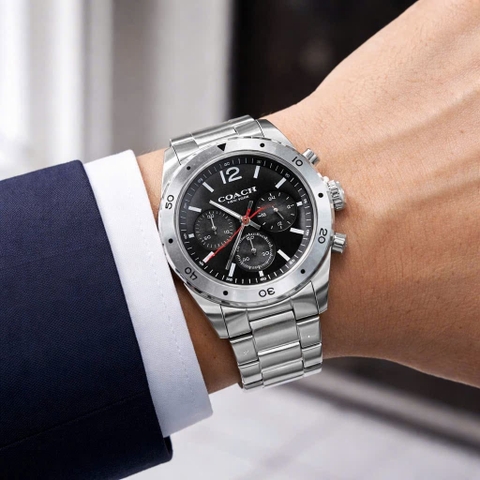 Coach Sullivan Sport |Nam Giới |Mặt Màu Đen |Dây Kim Loại Silver |Máy Pin (Quartz) |Size 44mm