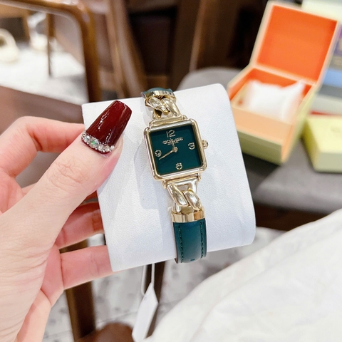 Coach Cass |Nữ Giới |Mặt Vuông |Vàng Gold |Dây Da Xanh Lá |Máy Pin (Quartz) |Size 22mm