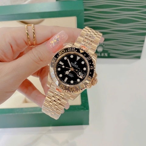 Rolex GMT Master II |Nam Giới |Niềng Đen |Dây Kim Loại Vàng Gold |Máy Cơ (Automatic) |Size 40mm