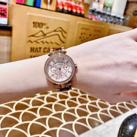 Michael Kors Parker Mini |Nữ Giới |Dây Kim Loại Mix Acetate Đỏ |Máy Pin (Quartz) |Size 33mm