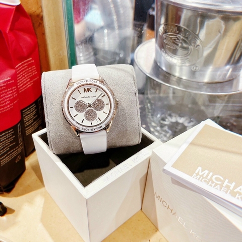Michael Kors Jessa |Unisex |Đính Đá |Dây Cao Su Trắng |Máy Pin (Quartz) |Size 40mm