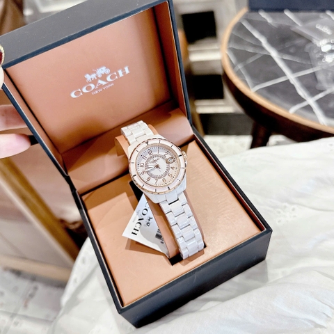 Coach Preston |Nữ Giới |Rose Gold |Dây Đá Ceramic Hồng |Máy Pin (Quartz) |Size 32mm