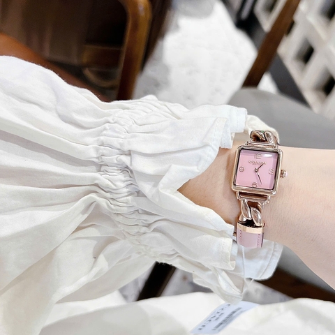 Coach Cass 14504357 |Nữ Giới |Mặt Vuông |Rose Gold |Dây Da Hồng |Máy Pin (Quartz) |Size 22mm