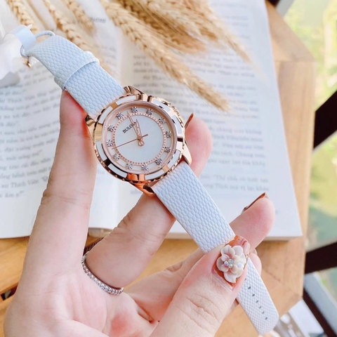 Bulova Lizard |Nữ Giới |Rose Gold |Đính Đá |Dây Da Trắng |Máy Pin (Quartz) |Size 32mm
