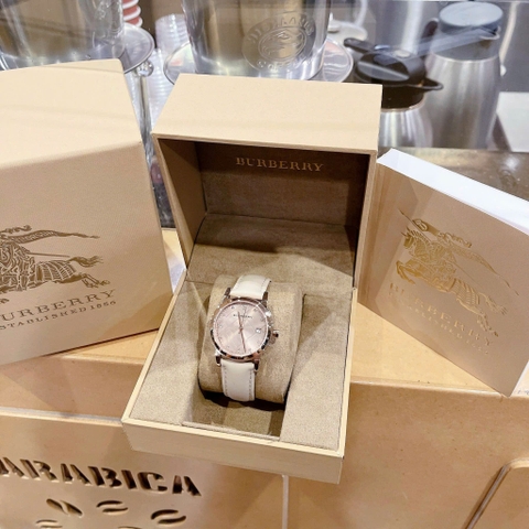 Burberry The City |Cặp Đôi |Đính Đá |Rose Gold |Dây Da Nude |Size 34x28mm