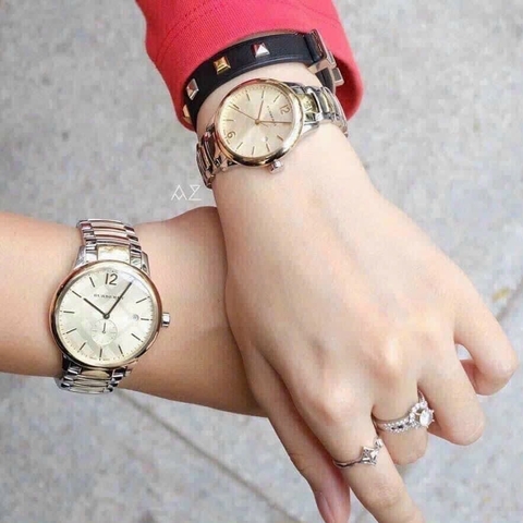 Burberry The Classic |Cặp Đôi |Mặt Tròn |Dây Kim Loại Demi Vàng Gold |Size 40x32mm