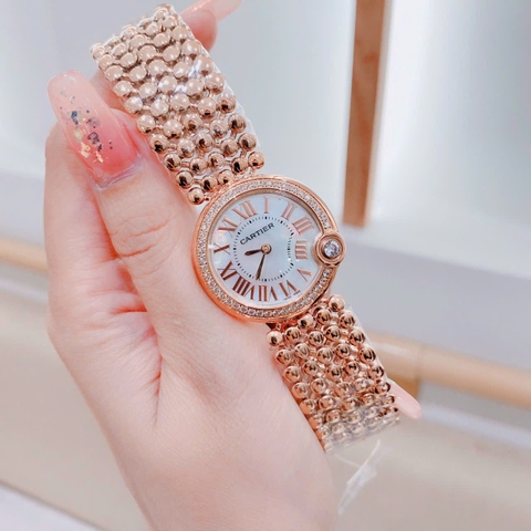 Cartier Ballon Blanc |Nữ Giới |Đính Đá |Dây Kim Loại Rose Gold |Máy Pin (Quartz) |Size 30mm