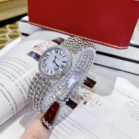 Cartier Ballon Blanc |Nữ Giới |Mặt Trắng |Đính Đá |Dây Kim Loại Silver |Máy Pin (Quartz) |Size 30mm