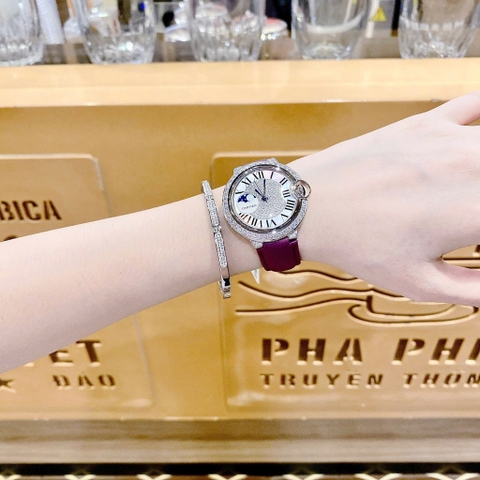 Cartier Ballon Bleu |Nữ Giới |Đính Đá |Dây Da Tím |Máy Pin (Quartz) |Size 35mm