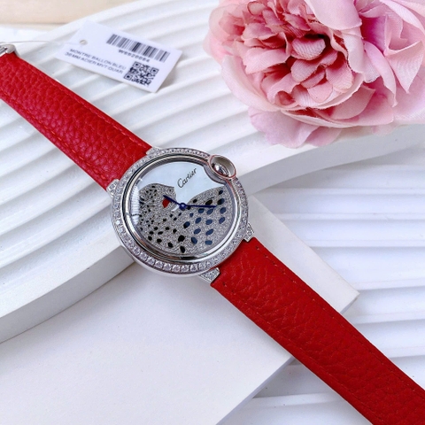 Cartier Ballon Bleu Panther |Nữ Giới |Đính Đá |Dây Da Đỏ |Máy Pin (Quartz) |Size 36mm