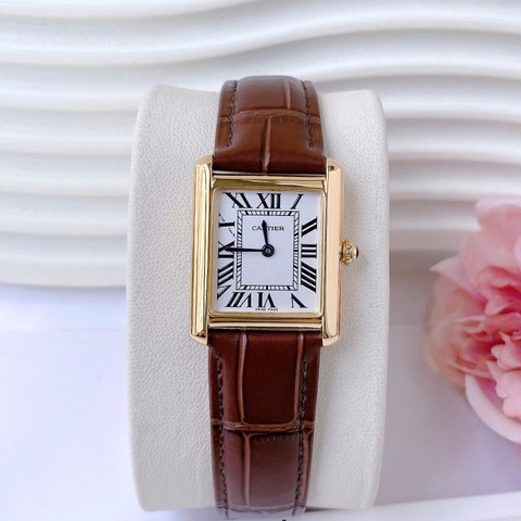 Cartier Tank Solo |Nữ Giới |Mặt Chữ Nhật |Rose Gold |Dây Da Nâu |Máy Pin (Quartz) |Size 31x24mm