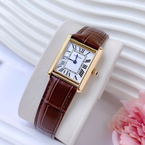 Cartier Tank Solo |Nữ Giới |Mặt Chữ Nhật |Rose Gold |Dây Da Nâu |Máy Pin (Quartz) |Size 31x24mm