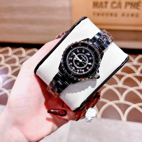 Chanel Hoa J12 |Nữ Giới |Đính Đá |Dây Đá Ceramica Đen |Máy Pin (Quartz) |Size 34mm
