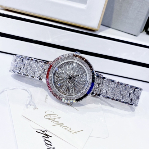 Chopard Mặt Tròn Xoay |Nữ Giới |Đính Đá Màu |Dây Kim Loại Silver |Máy Pin (Quartz) |Size 38mm