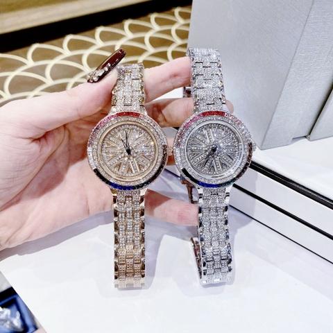 Chopard Mặt Tròn Xoay |Nữ Giới |Đính Đá Màu |Dây Kim Loại Silver |Máy Pin (Quartz) |Size 38mm