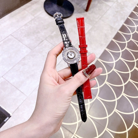 Chopard Happy Diamonds |Nữ Giới |Mặt Xoay |Đính Đá |Dây Da Đen |Máy Pin (Quartz) |Size 32mm