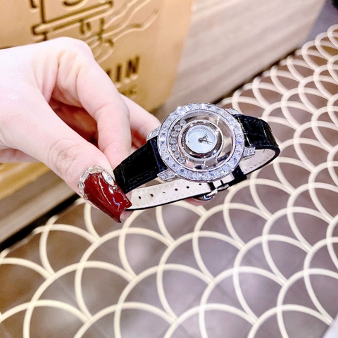 Chopard Happy Diamonds |Nữ Giới |Mặt Xoay |Đính Đá |Dây Da Đen |Máy Pin (Quartz) |Size 32mm