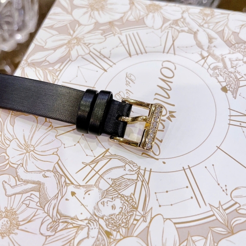 Chopard Heure |Nữ Giới |Đính Đá Vàng Gold |Dây Da Lụa Đen |Máy Pin (Quartz) |Size 32mm