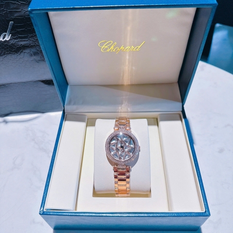 Chopard Mặt Xoay |Nữ Giới |Đính Pha Lê |Dây Kim Loại Rose Gold |Máy Pin (Quartz) |Size 35mm