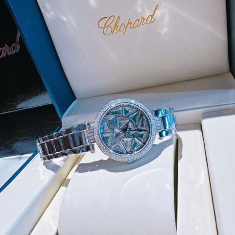 Chopard Mặt Xoay |Nữ Giới |Đính Pha Lê |Dây Kim Loại Trắng Silver |Máy Pin (Quartz) |Size 35mm