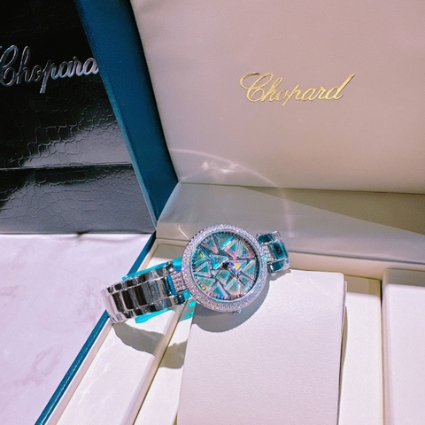 Chopard Mặt Xoay |Nữ Giới |Đính Pha Lê Màu |Dây Kim Loại Silver |Máy Pin (Quartz) |Size 35mm