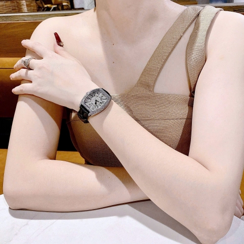 Chopard Tựa Franck Muller |Nữ Giới |Full Đá Swarovski |Dây Da Đen |Máy Pin (Quartz) |Size 34mm