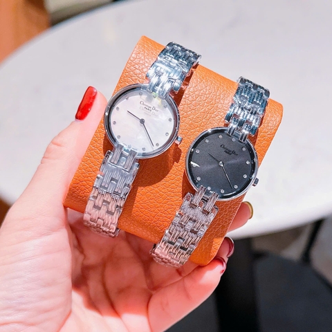 Christian Dior Đính Đá |Nữ Giới |Mặt Đen |Dây Kim Loại Silver |Máy Pin (Quartz) |Size 28mm