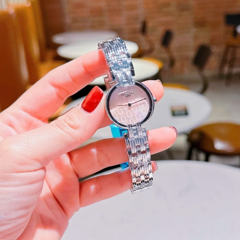 Christian Dior Họa Tiết Logo |Nữ Giới |Mặt Hồng |Dây Kim Loại Silver |Máy Pin (Quartz) |Size 28mm