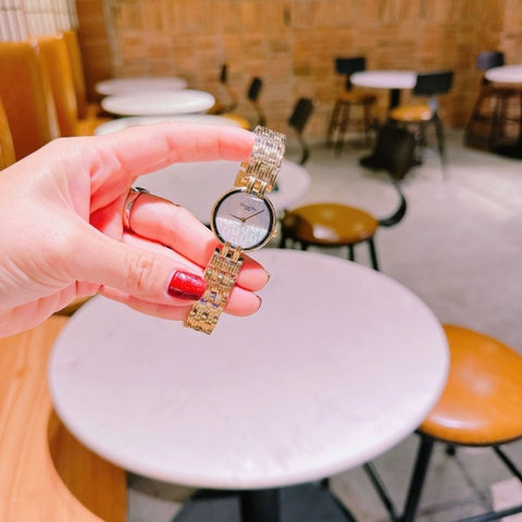 Christian Dior Mặt Khắc Logo Trắng |Nữ Giới |Dây Kim Loại Vàng Gold |Máy Pin (Quartz) |Size 28mm