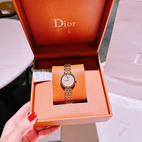 Christian Dior Mặt Tròn Trắng |Nữ Giới |Dây Kim Loại Vàng Gold |Máy Pin (Quartz) |Size 28mm