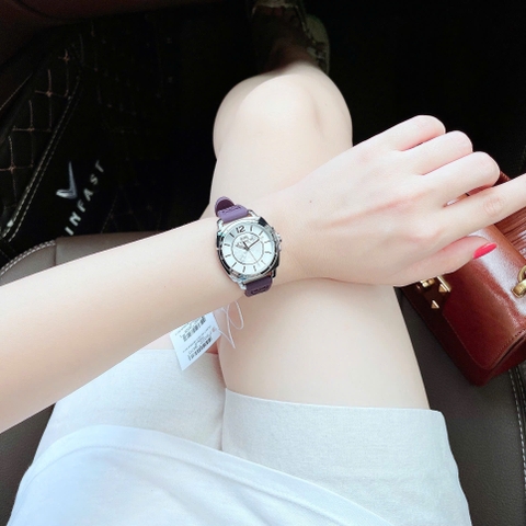Coach Boyfriend |Nữ Giới |Mặt Trắng Silver |Dây Silicone Tím |Máy Pin (Quartz) |Size 34mm