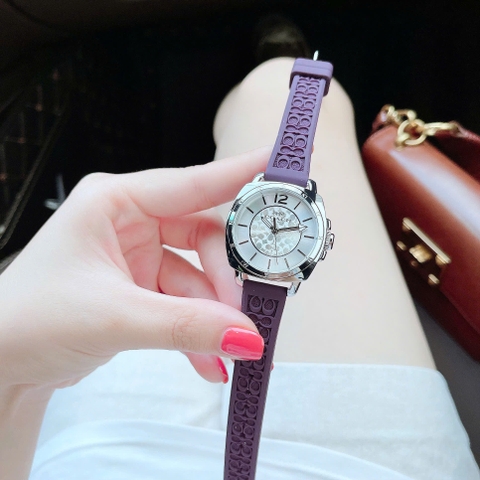 Coach Boyfriend |Nữ Giới |Mặt Trắng Silver |Dây Silicone Tím |Máy Pin (Quartz) |Size 34mm