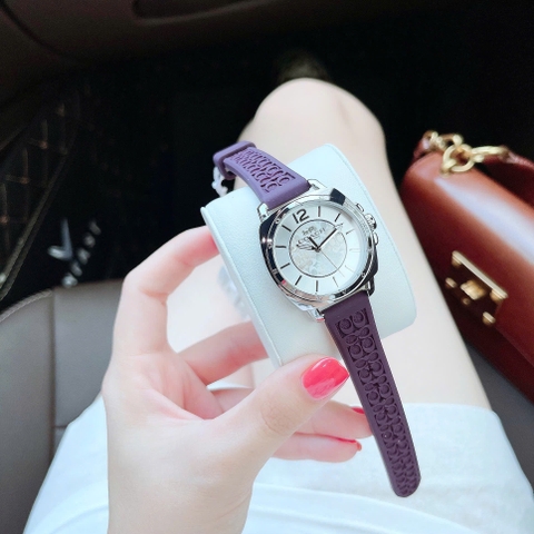 Coach Boyfriend |Nữ Giới |Mặt Trắng Silver |Dây Silicone Tím |Máy Pin (Quartz) |Size 34mm