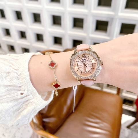 Coach Boyfriend |Nữ Giới |Rose Gold |Đính Đá |Dây Da Hồng |Máy Pin (Quartz) |Size 34mm