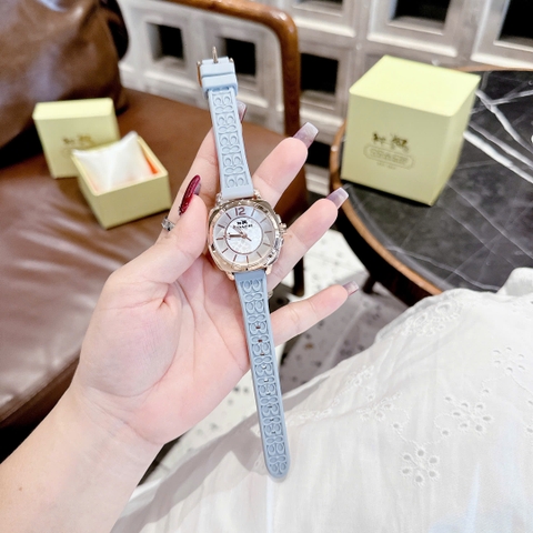 Coach Boyfriend |Nữ Giới |Trắng Silver |Dây Silicone Xanh Da Trời |Máy Pin (Quartz) |Size 34mm