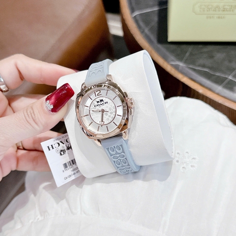 Coach Boyfriend |Nữ Giới |Trắng Silver |Dây Silicone Xanh Da Trời |Máy Pin (Quartz) |Size 34mm