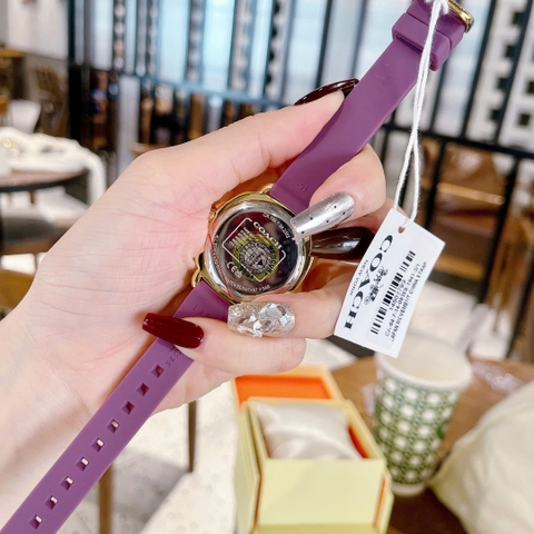 Coach Boyfriend |Nữ Giới |Vàng Gold |Dây Cao Su Màu Tím |Máy Pin (Quartz) |Size 34mm