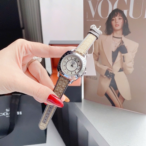 Coach Delancey |Nữ Giới |Trắng Silver |Dây Da Nâu |Máy Pin (Quartz) |Size 36mm