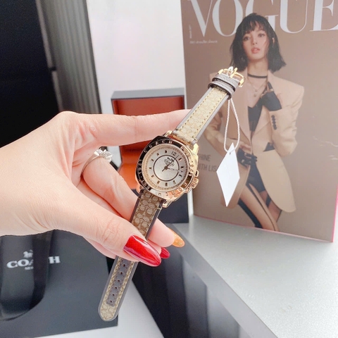 Coach EST 1941 |Nữ Giới |Vàng Gold |Dây Da Nâu |Máy Pin (Quartz) |Size 36mm