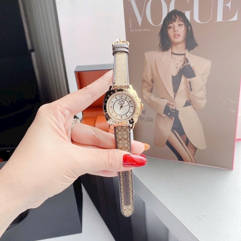 Coach EST 1941 |Nữ Giới |Vàng Gold |Dây Da Nâu |Máy Pin (Quartz) |Size 36mm