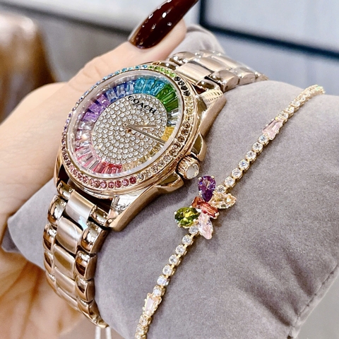 Coach Greyson |Nữ Giới |Đính Đá Cầu Vồng |Dây Kim Loại Vàng Hồng |Máy Pin (Quartz) |Size 36mm