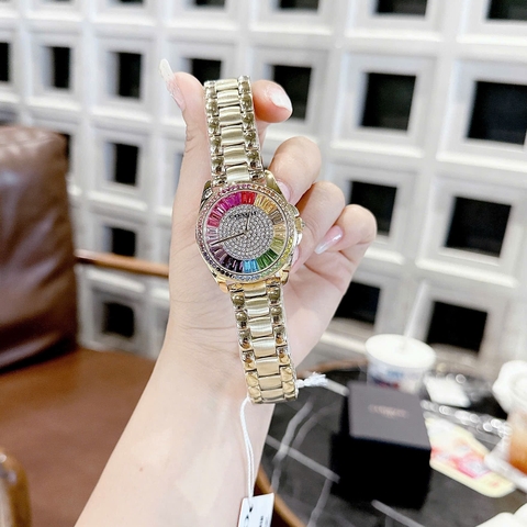 Coach |Nữ Giới |Đính Đá Nhiều Màu |Dây Kim Loại Vàng Gold |Máy Pin (Quartz) |Size 36mm