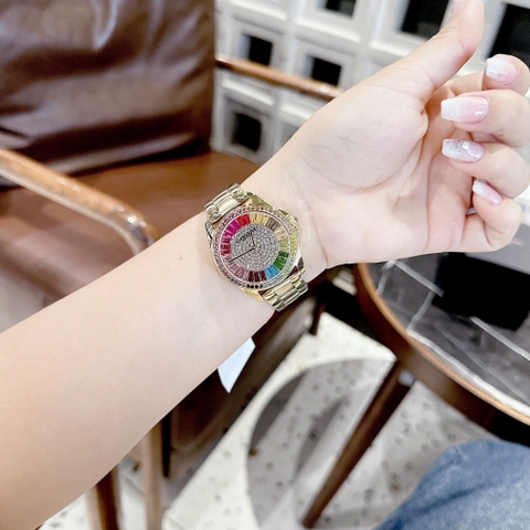 Coach |Nữ Giới |Đính Đá Nhiều Màu |Dây Kim Loại Vàng Gold |Máy Pin (Quartz) |Size 36mm