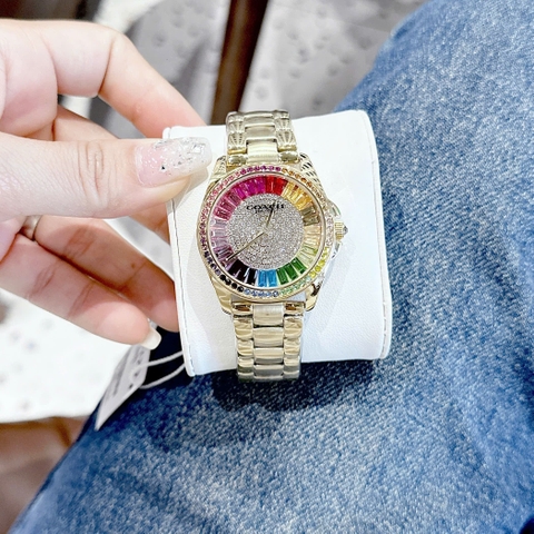 Coach |Nữ Giới |Đính Đá Nhiều Màu |Dây Kim Loại Vàng Gold |Máy Pin (Quartz) |Size 36mm