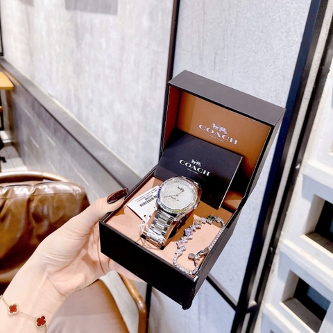 Coach Preston |Nữ Giới |Mặt Full Đá Swarovski |Dây Kim Loại Silver |Máy Pin (Quartz) |Size 36mm