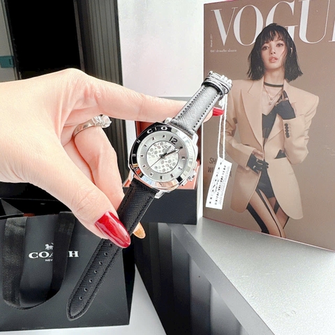 Coach New York |Nữ Giới |Trắng Silver |Dây Da Đen |Máy Pin (Quartz) |Size 36mm